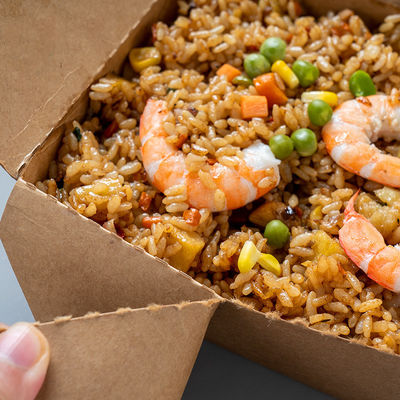 กล่องอาหารกลางวันกระดาษคราฟท์พิมพ์โลโก้เอง 337 กรัม 18 กรัม กล่องอาหารแบบ Take Away