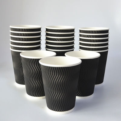 400ml PLA  Sturdy Durable Corrugated Paper 12oz Ripple Cups With Lids